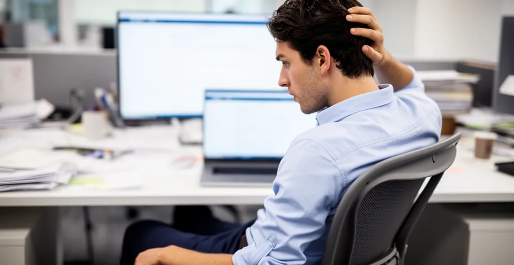 Operations professional showing frustration while managing disconnected commission systems